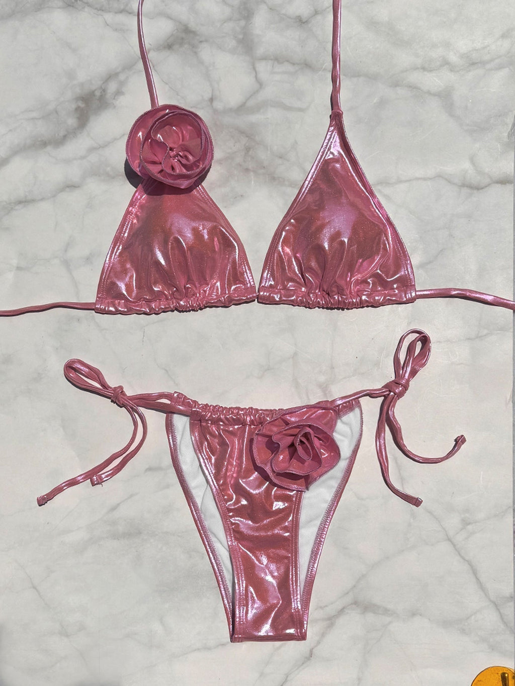 Bronzed Fabric Split Bikini Three Dimensional Floral Sexy Hanging Triangle Bag Swimsuit Bella Mia