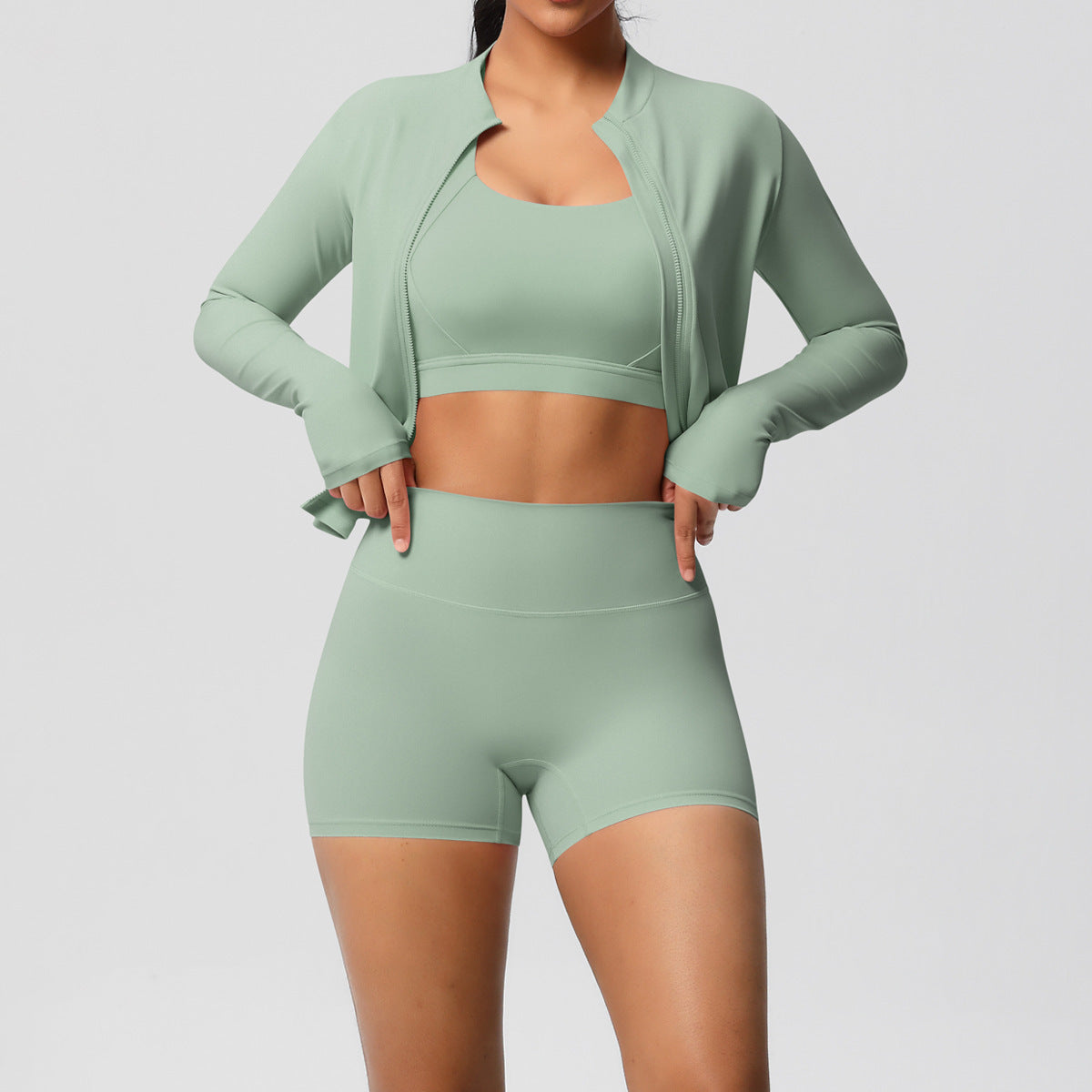 Solid Color Cloud Sense Yoga Bra Sports Coat Pilates Running Shorts Fitness Yoga Wear Three Piece Set for Women Bella Mia