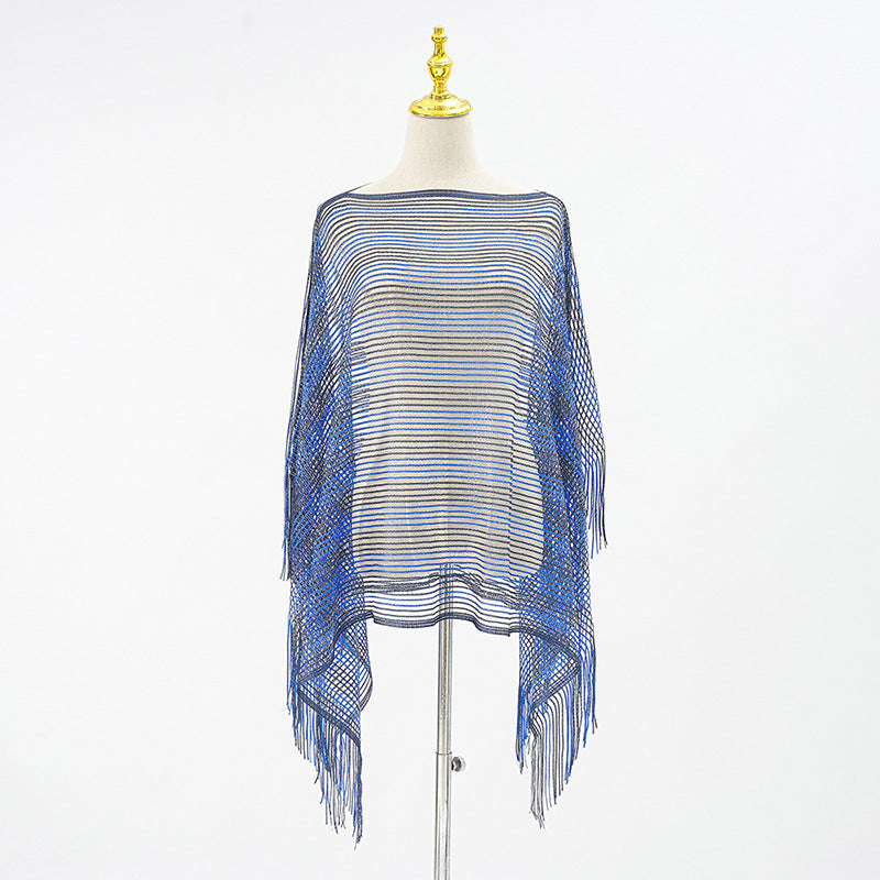 Sexy Mesh Sunscreen Striped Sunscreen Shawl Scarf Lady Shawl Towel