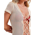 Summer Beach Dress Women Solid Color Sexy Hollow Out Cutout Beach Bikini Swimsuit Cover up Sun Protection Clothing Bella Mia