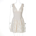 Women Summer Solid Color Deep V Plunge Back Tied Slim Fit Waist Strap Dress Bella Mia