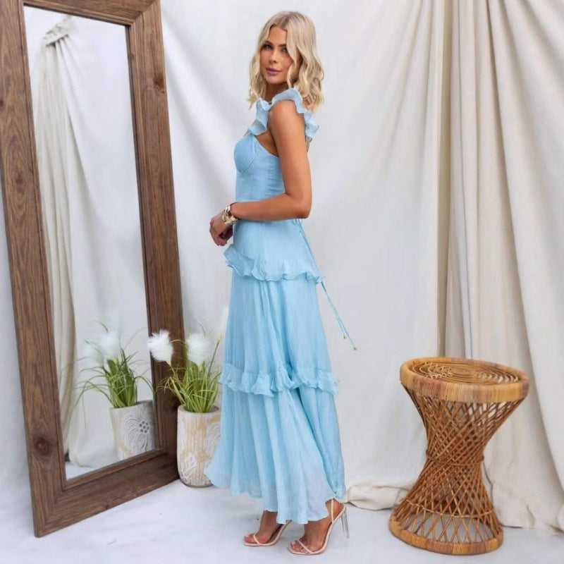 Summer Women Clothing Solid Color Elegant Graceful Ruffled Dress Bella Mia