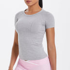 Women Short Sleeve round Neck Exercise T shirt Running Fitness Top Skin Friendly Slim Breathable Yoga Short Sleeve Bella Mia