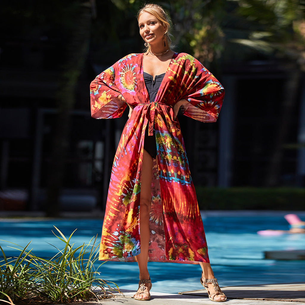 Rayon Belt Beach Cover up Sun Protective Blouse Sun Protection Cardigan Women Swimsuit Bikini Cover up Bella Mia