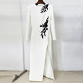 Dress Embroidered Beads Beaded Floral Long Sleeve Split Maxi Dress Bella Mia