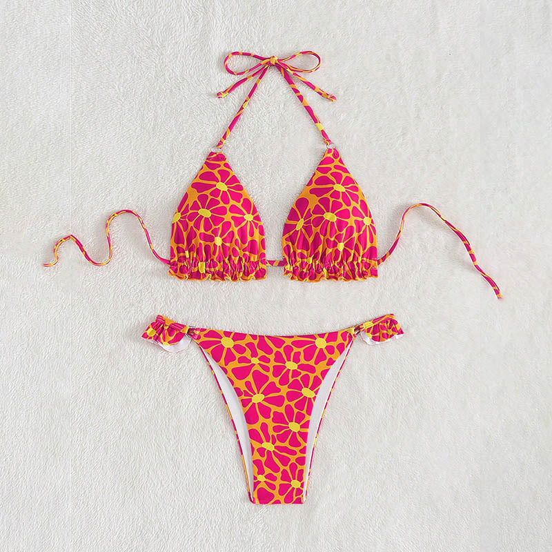 Printed Sexy Bikini Swimsuit Women Lace up Beach Spring Swimsuit Bikini