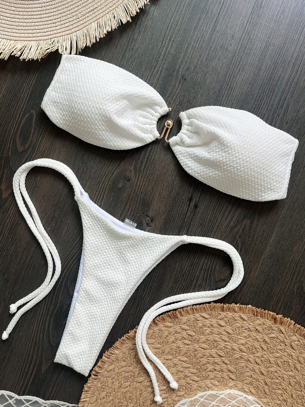 Special Fabric Metal Solid Color Bikini Sexy Backless Split Swimsuit Nylon Bikini Bella Mia