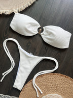 Special Fabric Metal Solid Color Bikini Sexy Backless Split Swimsuit Nylon Bikini Bella Mia