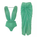 Solid Color Advanced Halter Shiny Surface One Piece Swimsuit Women