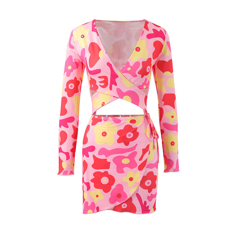 Sexy Wear Sexy V neck Top Sweet Cool Women Clothing Long Sleeve Hollow Out Cutout Dress Bella Mia