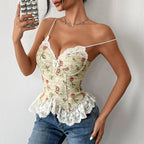 Women Clothing Vintage Jacquard Niche Stitching Sexy Lace Lace Spaghetti Strap Vest Bella Mia