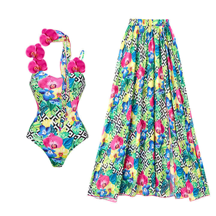 Floral Shoulder Strap Hollow Out Cutout Print One Piece Swimsuit Women Holiday Bella Mia