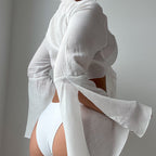 See Through Lace Up Blouse Casual Corset Overskirt Beach Vacation Sexy Bikini Bella Mia