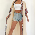 Women Sun Protection Cardigan Women Clothing Color Contrast Patchwork Long Coat Beach Bikini Cover up Blouse Bella Mia