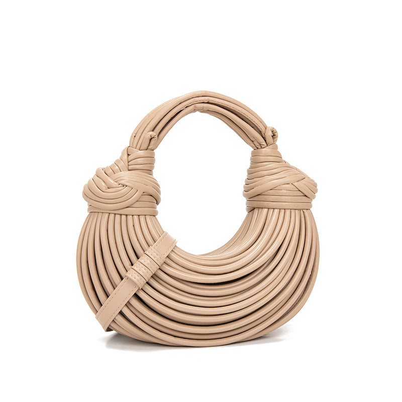 Hand Woven Faux Leather Portable Crescent Women Bag Knotted Noodles Bag Hand Carrying Cloud Underarm Bag Bella Mia