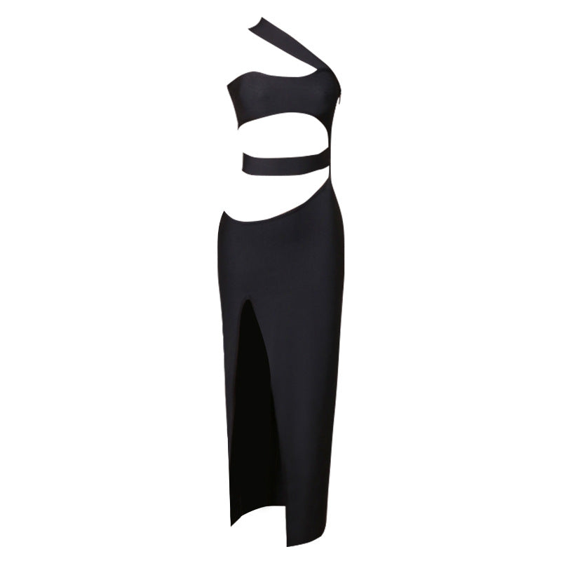Women Clothing Bandage Dress Sexy Hollow Out Cutout Design Slant Shoulder Dress Bella Mia