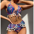Printed Brazilian Ethnic Halter Lace up Tassel Bikini Women Swimsuit Bella Mia