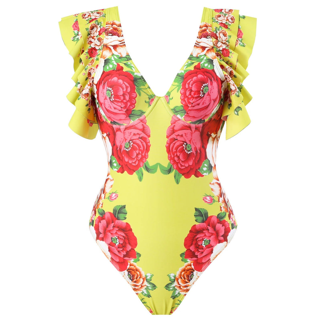 Spring Sexy Swimsuit Women Conservative Warm Printed Swimsuit Wrap Skirt Set Bella Mia