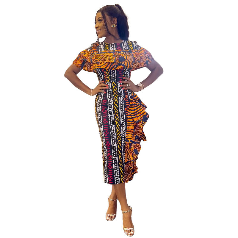 Elegant Printing Tree Fungus like Lacework Contrast Color Slim Fit Back Slit Dress Bella Mia