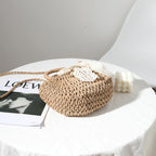 Crossbody Small Bag for Women Lace Bow Hand Woven Bag Shoulder Portable Crossbody Straw Woven Bag Bella Mia