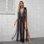 Sexy Deep V Plunge Luxury Rhinestone Tassel Dress Party High End Dinner Performance Dress Bella Mia