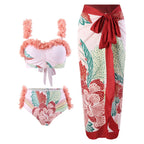 Three Piece Set Swimsuit Customized Printed Steel Bracket Push up Petals Gauze Skirt Swimsuit Women Bella Mia