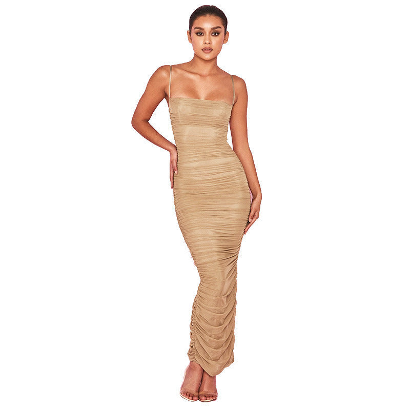 Women Clothing Sleeveless Split Tight Mid Length Women Adult Pleated Dress Bella Mia