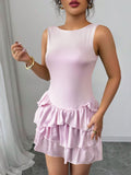 Summer Sleeveless round Neck Dress Sexy Lace up Slim Slimming Elegant Cake Dress Bella Mia