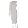Women Clothing Autumn Fashionable See-through Irregular Asymmetric Shoulder Long Sleeve Hooded Dress Bella Mia