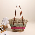 Colorful Striped Shoulder Straw Bag Large Capacity Straw Bag Woven Bag Rattan Women Bag Portable Vegetable Basket Bella Mia