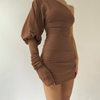 Women Clothing Winter Personality Slim Fit Diagonal Collar Shoulder Bag Hip Dress Bella Mia