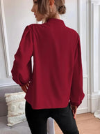 Women Shirt Autumn Elegant Solid Color Collared Long Sleeve Single Row Button Loose Women Top Bella Mia