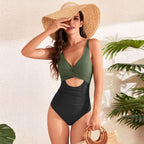 One Piece Swimsuit Solid Color Cross Pack Swimsuit Pleating High Waist Swimsuit Bella Mia