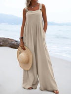 Women Clothing Summer Jumpsuit Ethnic Solid Color Wide Leg Jumpsuit Bella Mia