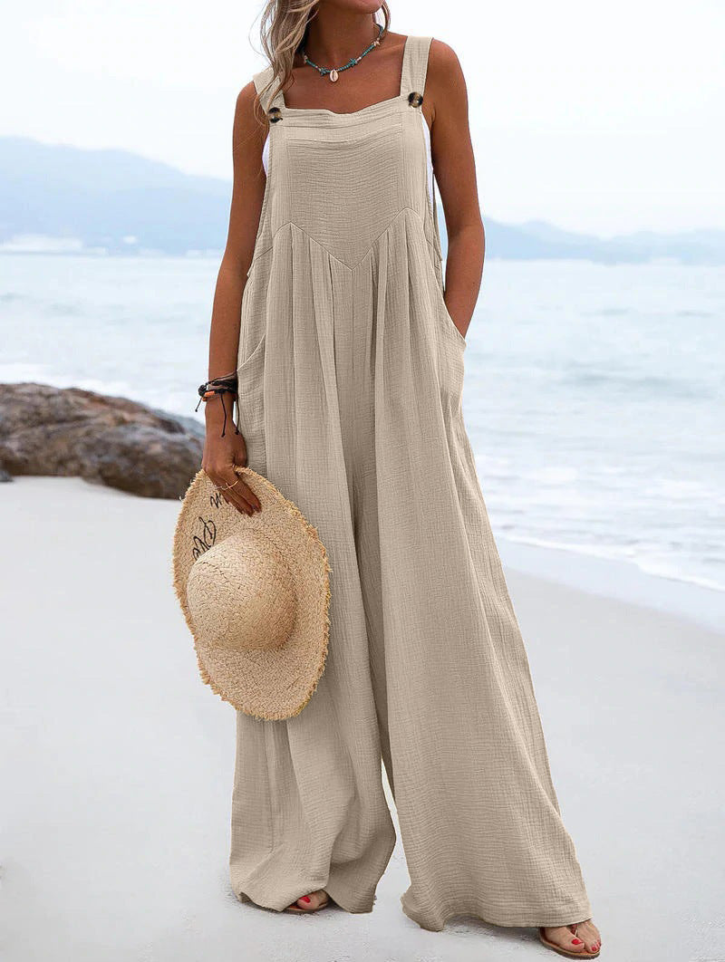 Women Clothing Summer Jumpsuit Ethnic Solid Color Wide Leg Jumpsuit Bella Mia