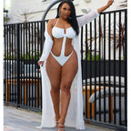 Summer Women Sexy Mesh Perspective Rhinestone Long Sleeve Swimsuit Cloak Bella Mia