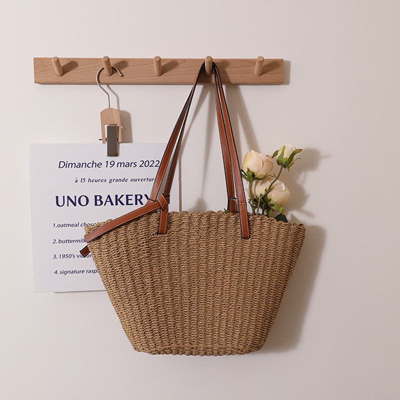 Simple Shoulder Straw Bag Large Capacity Woven Tote Women Bag Seaside Vacation Beach Bag Bella Mia