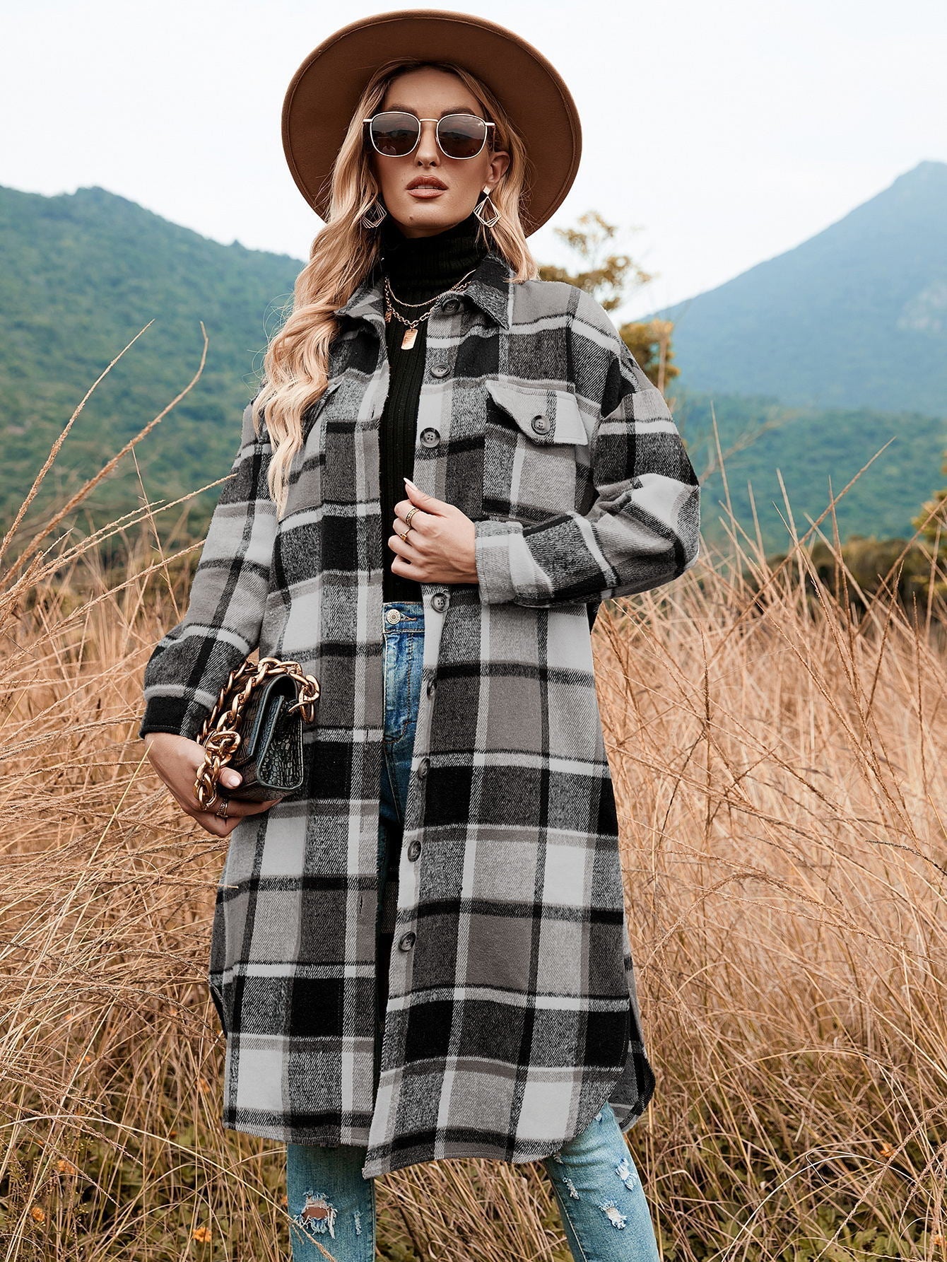 Autumn Winter Women Plaid Trench Coat Bella Mia