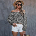 Autumn Winter Women Clothing Sexy off the Shoulder Printed Long Sleeve Loose Top T shirt Bella Mia