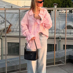 Fashionable Striped Office French Shirt for Women Spring Autumn Printing Collared Bell Sleeve Loose Pockets Shirt Bella Mia