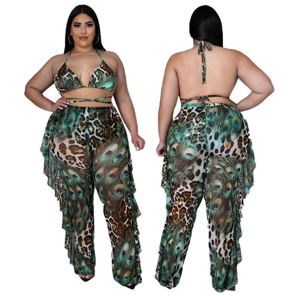 Summer Beach Sexy Special Printed Swimsuit Mesh Three Piece Set Bella Mia