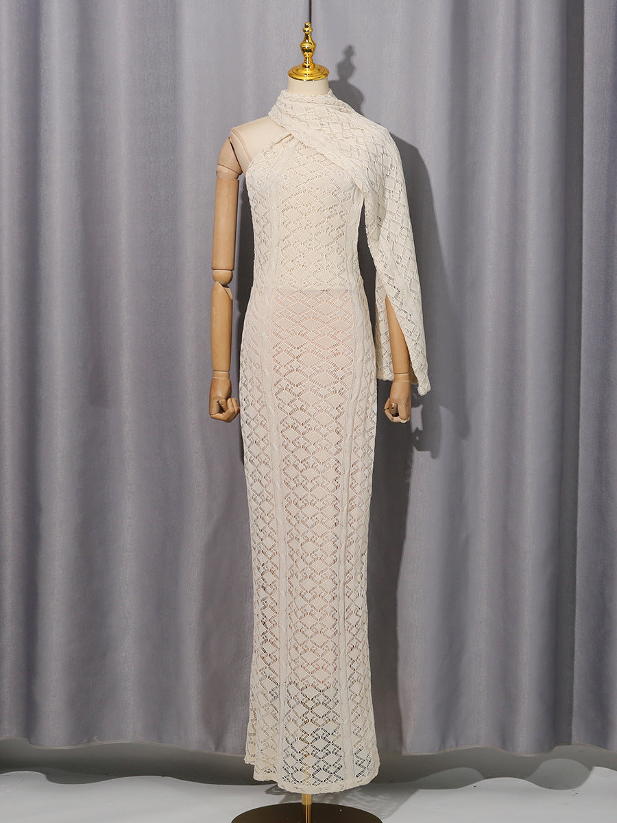 Shawl Lace Sleeveless Dress Autumn Winter High Grade Waist Slimming Dress Women Bella Mia