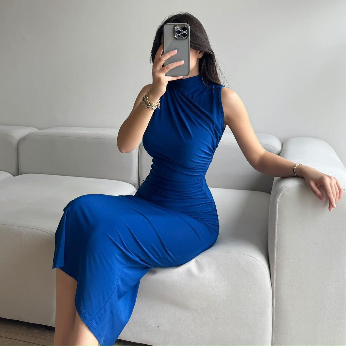 Summer Solid Color Split High Waist Slim Sexy Sleeveless Long Women Clothing Dress Bella Mia