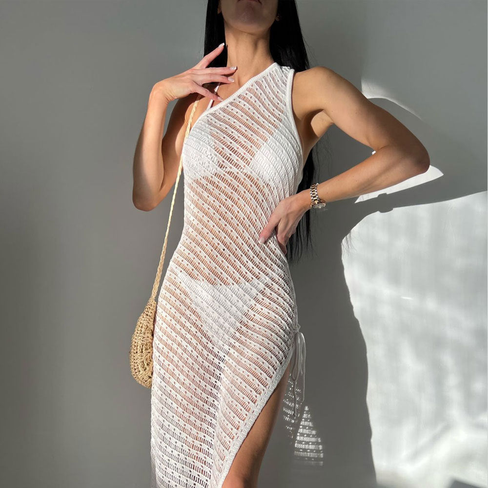 Sexy Knitted Hollow Out Split Beach Women Bikini Cover up See through Maxi Bella Mia