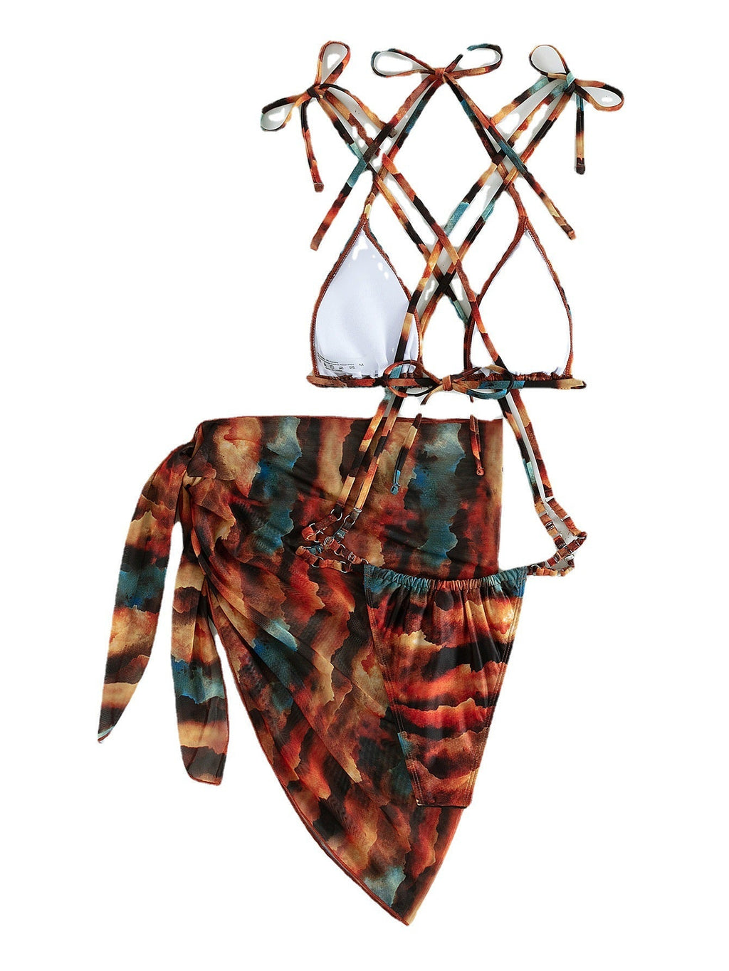 Gradient Printing Series with Net Hanfu Long Robe Sexy Three Piece Set Swimsuit Swimwear Women Bella Mia