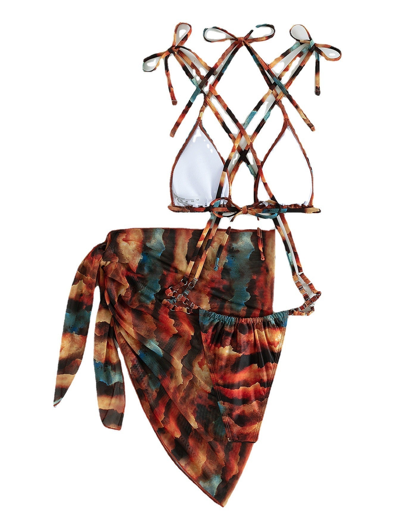 Gradient Printing Series with Net Hanfu Long Robe Sexy Three Piece Set Swimsuit Swimwear Women Bella Mia