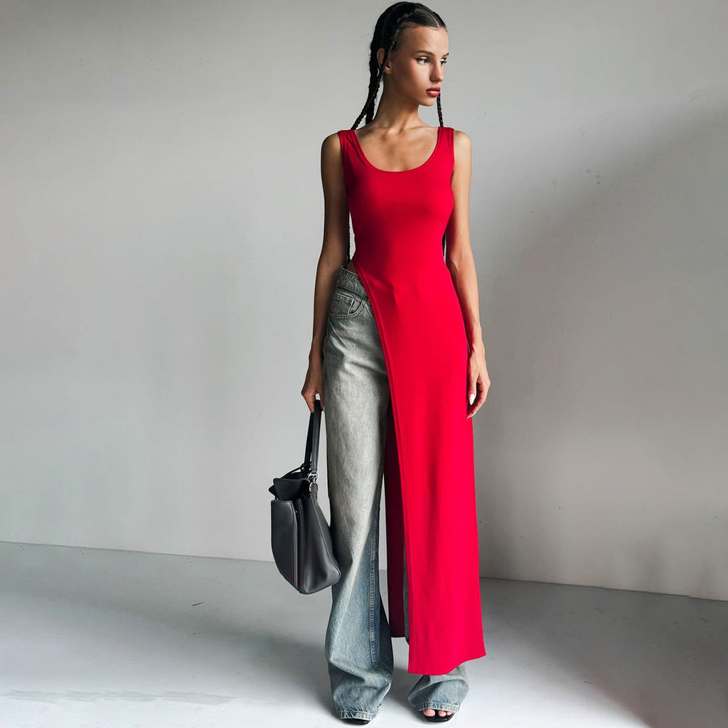 Women Clothing Summer Street Shooting Personality Slim Fit Split Shoulder Strap Dress Bella Mia