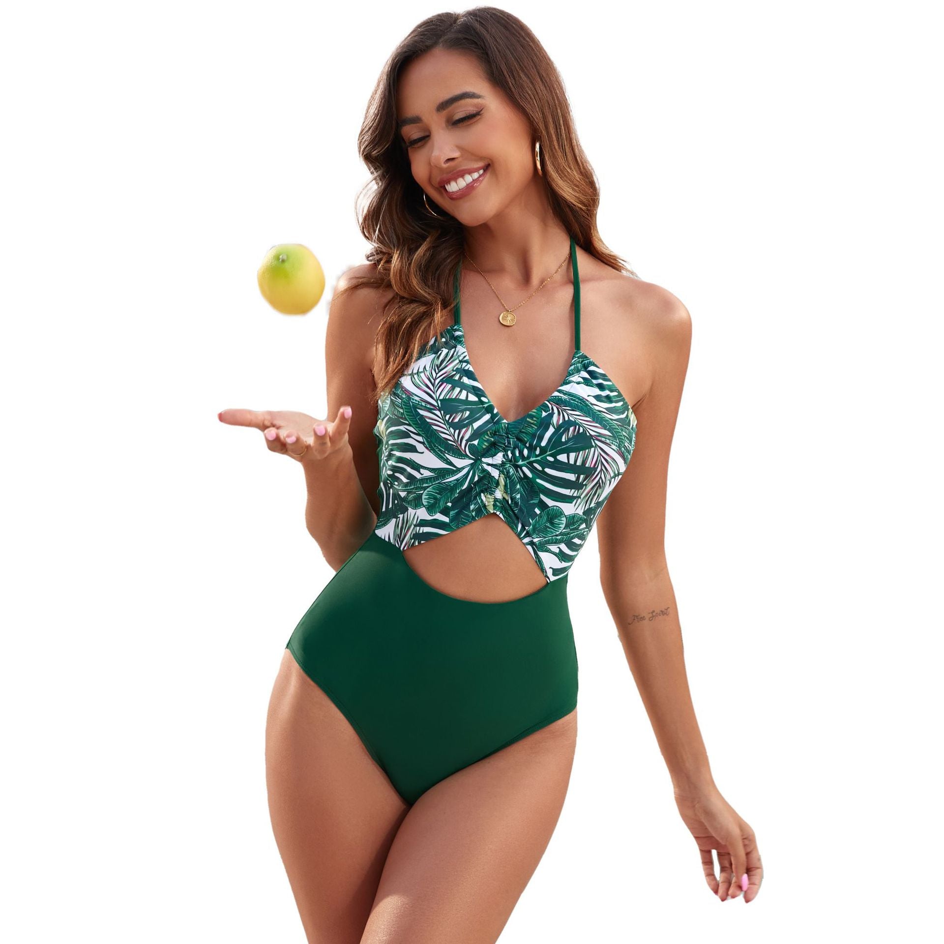 One Piece Swimsuit Women Printed Stitching Leaves One Piece Swimsuit Swimwear Bella Mia