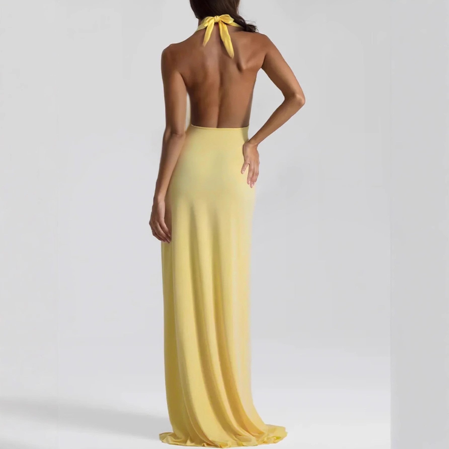 Women Deep V Plunge neck Lace up Backless Sexy Streamers Dress Sexy Maxi Dress Bella Mia