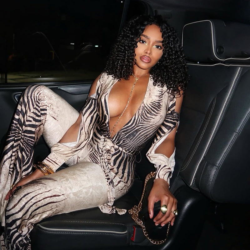 Sexy Deep V Plunge off-Shoulder Top High Waist Bootcut Pants Jumpsuit Bella Mia
